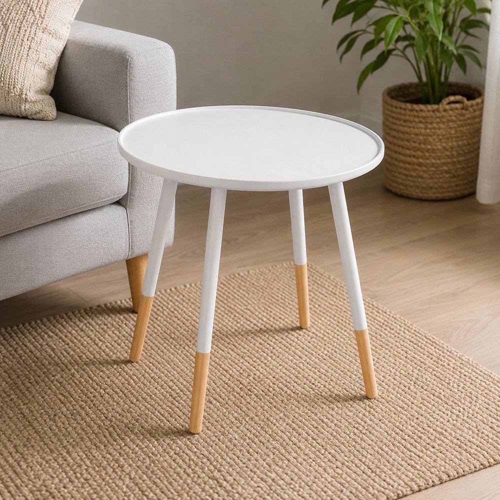 Premier Housewares White and Natural Round Side Table Image 2