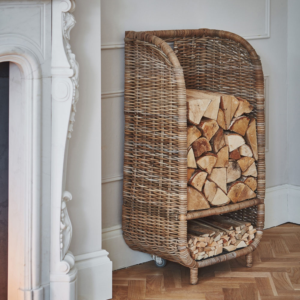 Ivyline Natural Rattan Rustic Log Trolley with Kindling Shelf Image 2