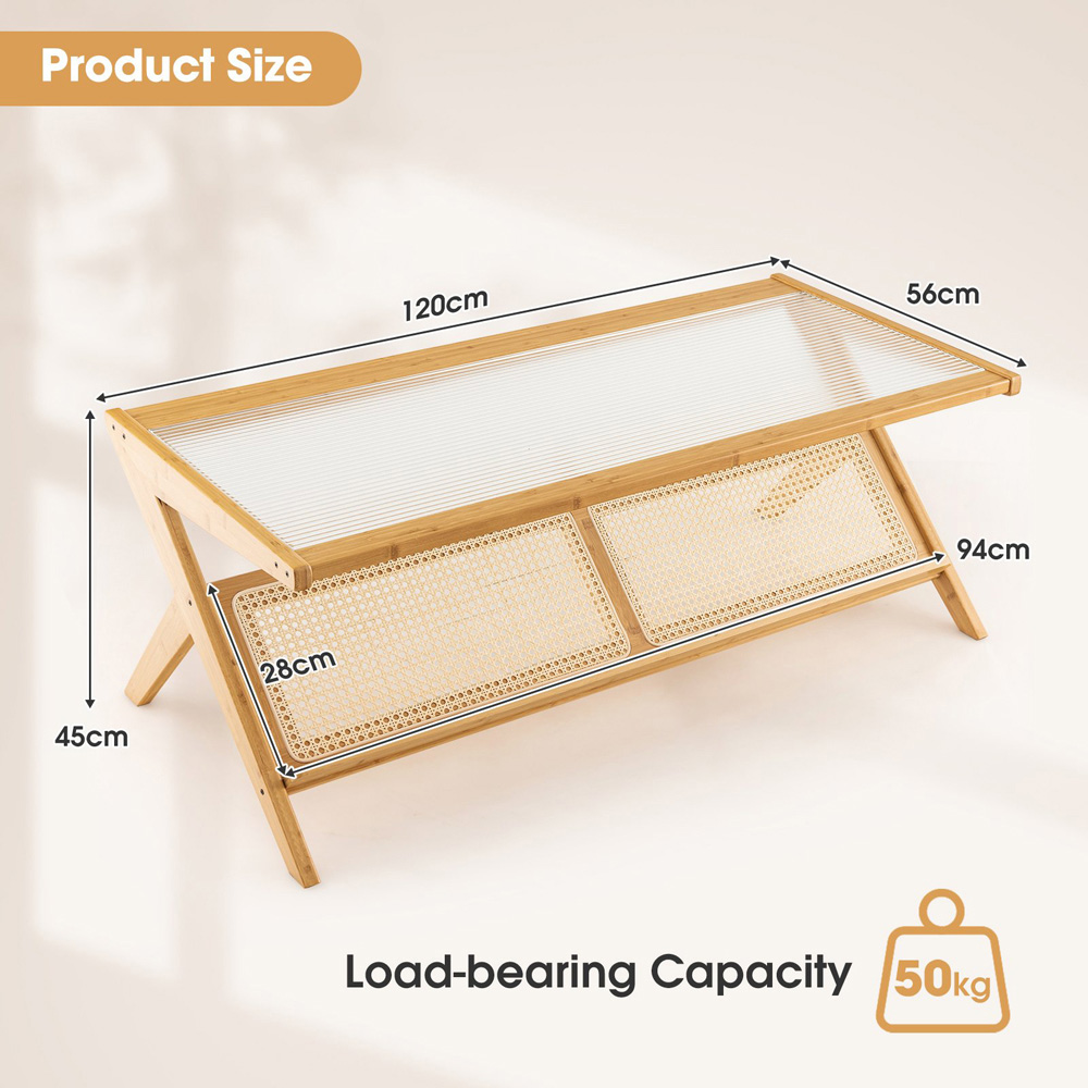 Costway Natural Bamboo Coffee Table Image 9