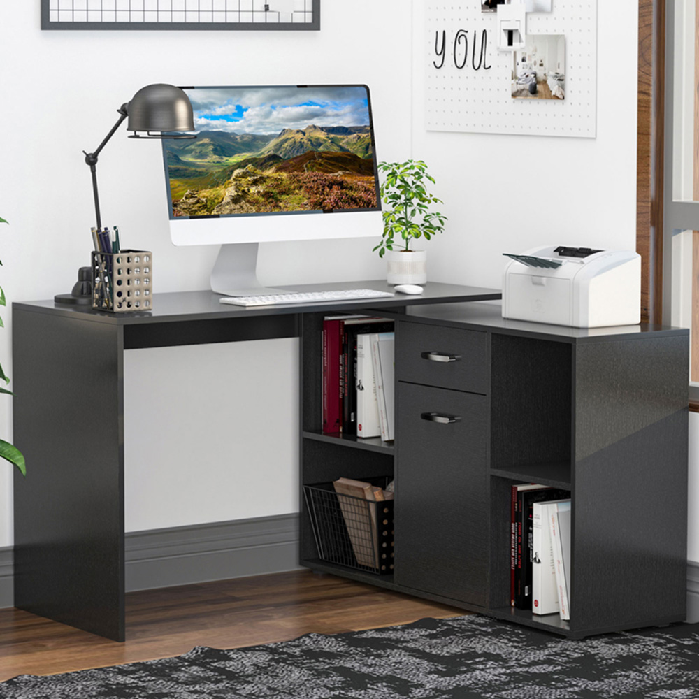 Portland Modern L-Shaped Computer Desk Black Image 1