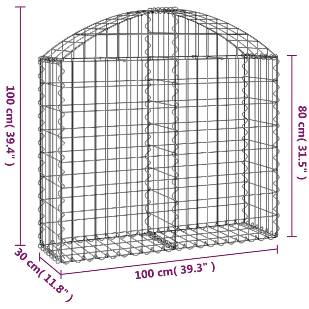 vidaXL Silver Galvanised Iron Arched Gabion Basket 100 x 30 x 80/100cm Image 4