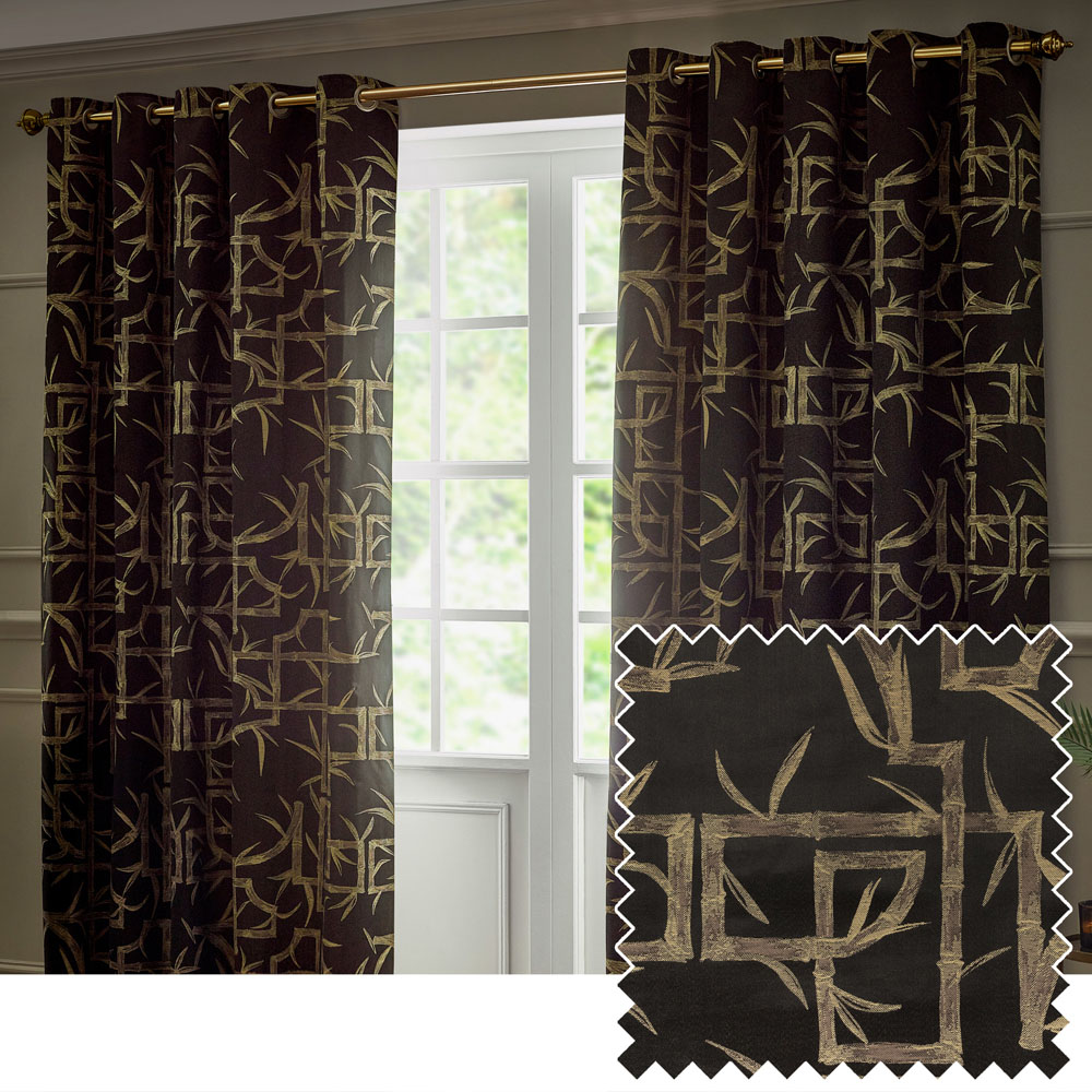 Paoletti Bamboo Black Fully Lined Jacquard Eyelet Curtains 229 x 183cm Image 5