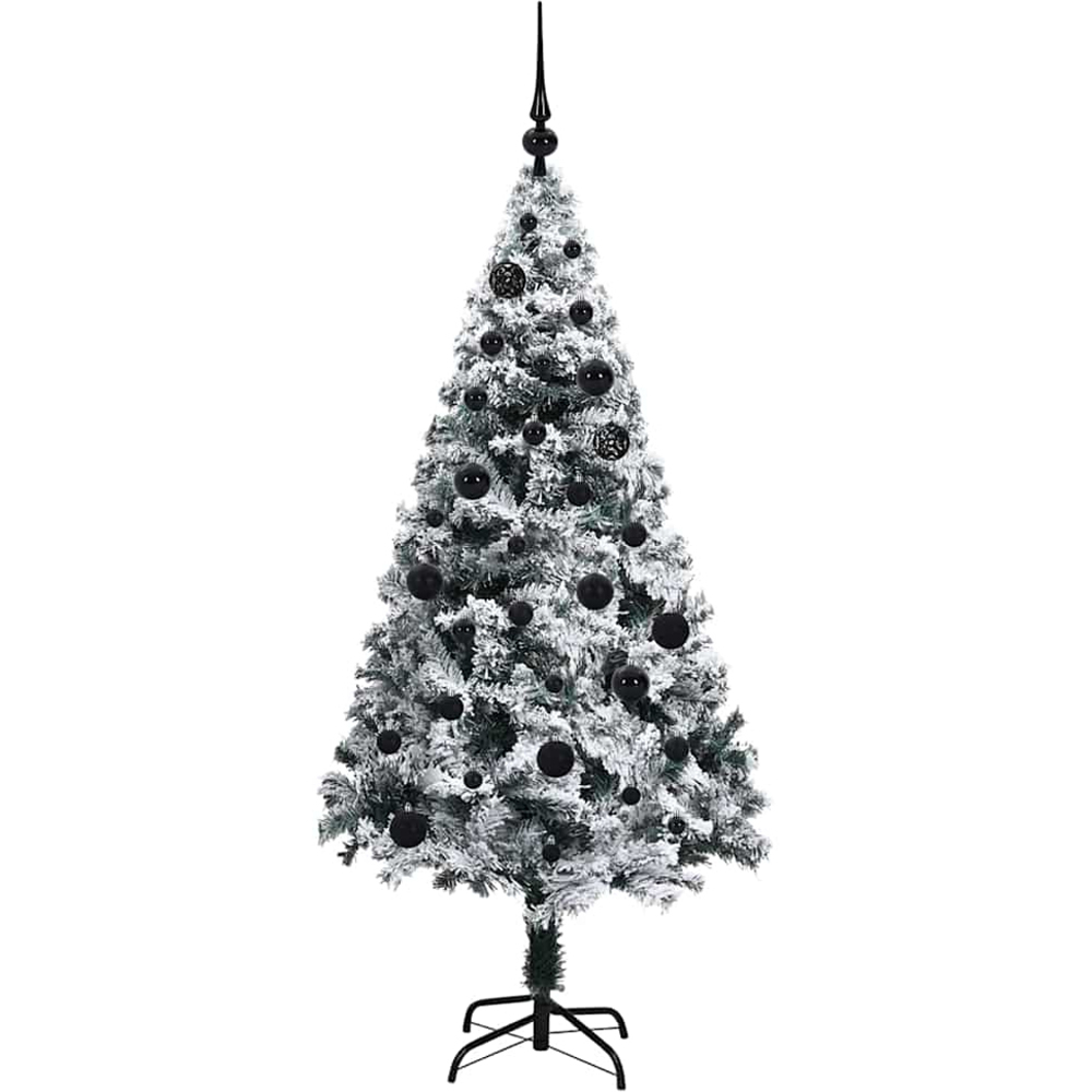 vidaXL Pre-Lit Black Baubles White Artificial Christmas Tree 5ft Image 4