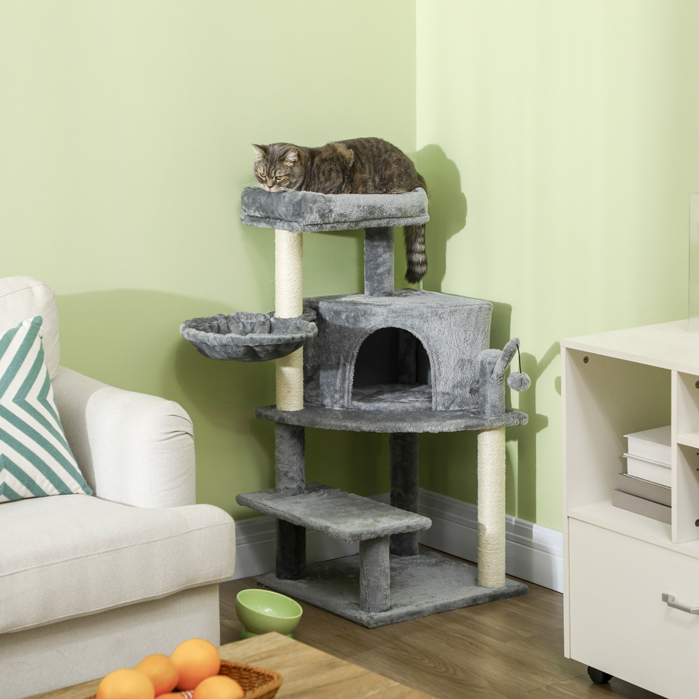 PawHut Grey Cat Tree Tower Climbing Activity Centre with Condo Image 2