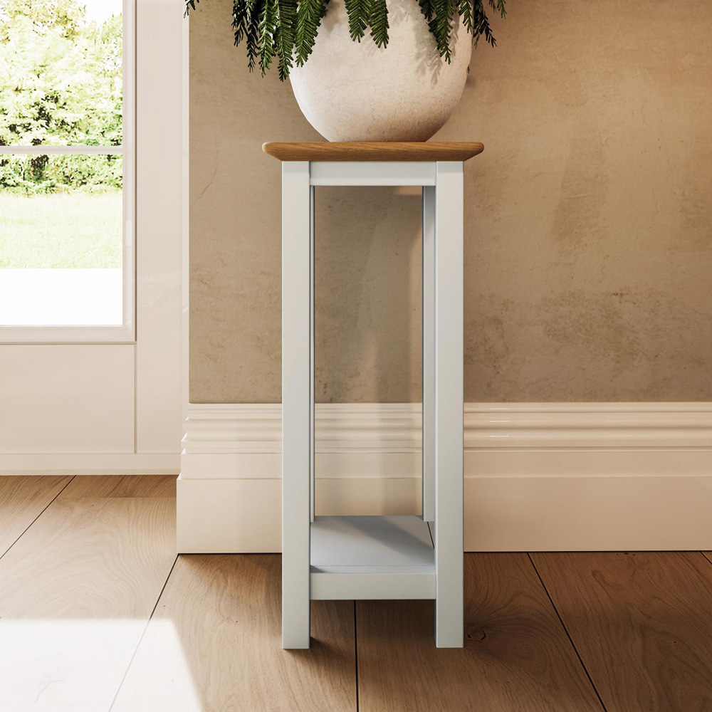 FWStyle Taberno Single Shelf White Linen and Oak Side Table Image 6
