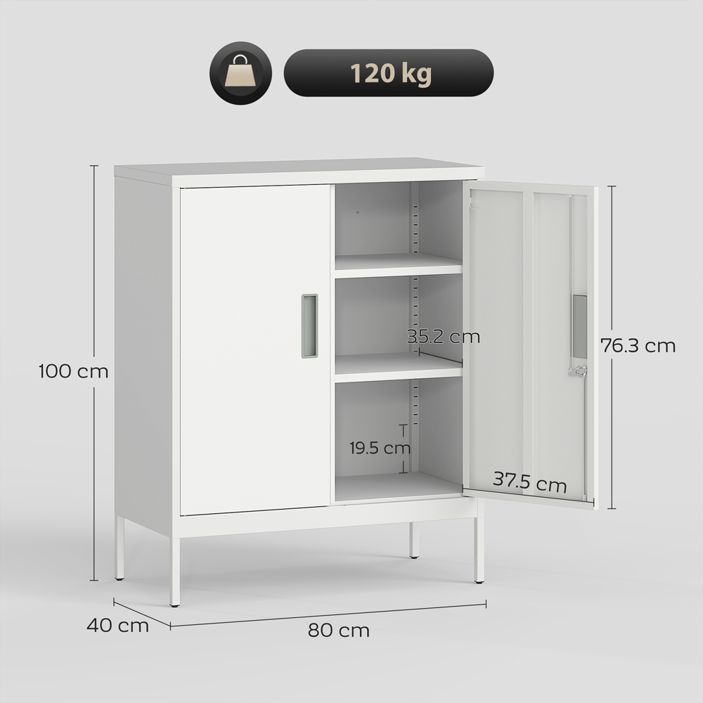Portland 2 Door White Metal Lockable Storage Cabinet with Keys Image 9