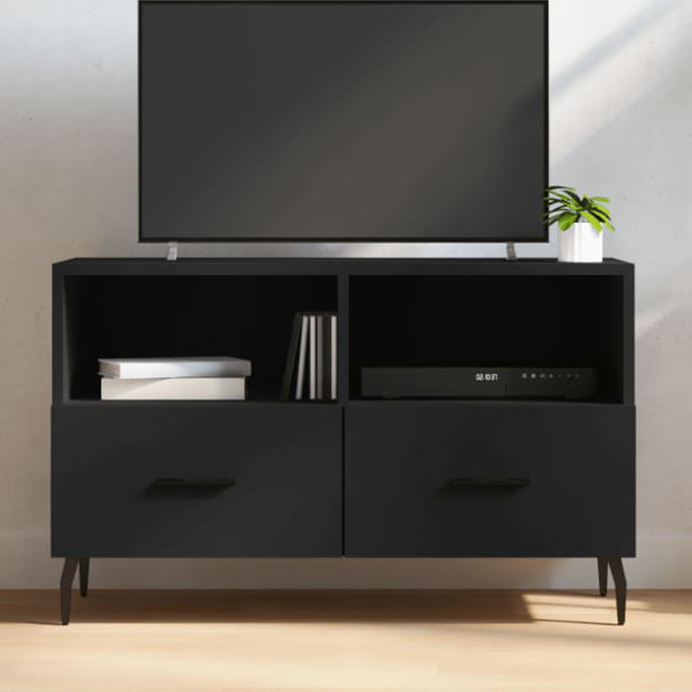 vidaXL 2 Drawer 2 Shelf Black TV Cabinet Image 1