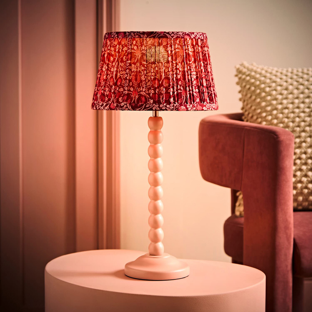 ValueLights Bobble Burgundy Pleated Shade Pink Wooden Table Lamp with Bulb Image 2