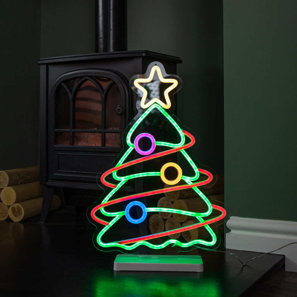 Samuel Alexander Multicolour LED Light Up Neon Christmas Tree Sign with Base Christmas Decoration Image 4
