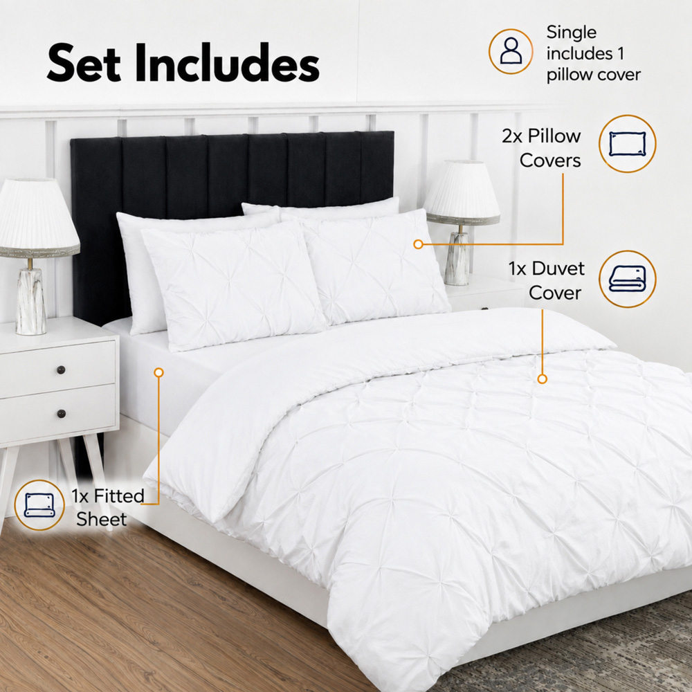 MHG Living Single White Pintuck Duvet Cover Set with Fitted Sheet Image 6