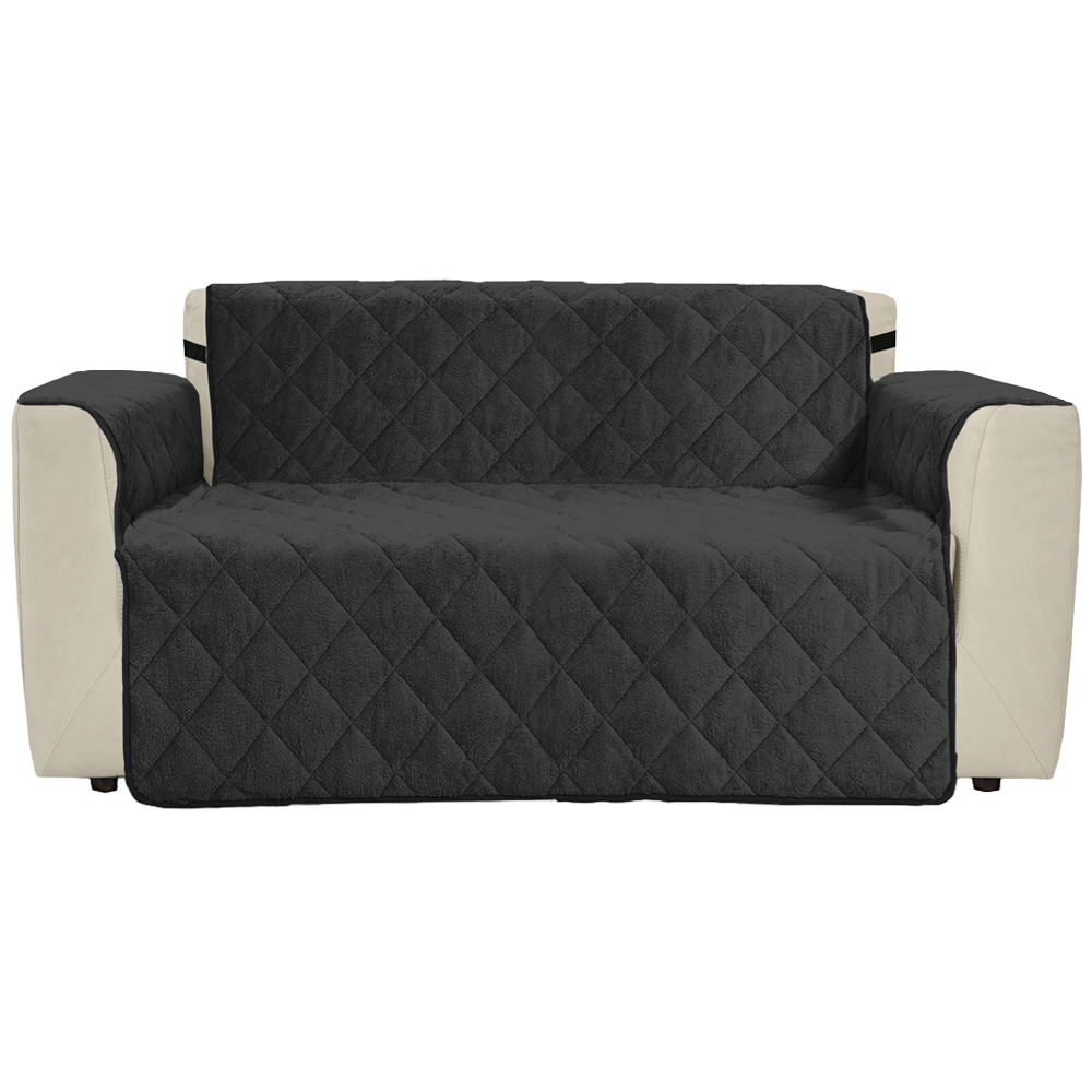 Homerepublic 2 Seater Charcoal Teddy Fabric Water-Repellent Sofa Protector with Elasticated Straps Image 1