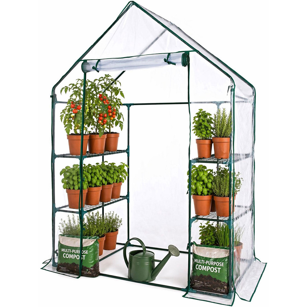 Neo 4 Shelf Green Galvanised Steel and PVC 4.7 x 2.4ft Mini Walk-In Greenhouse Image 3