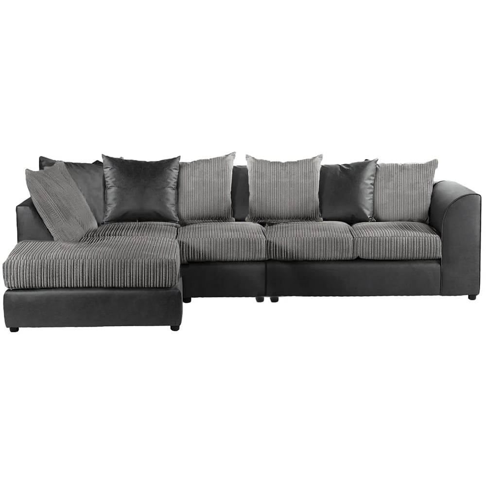 Luxor 4 Seater Black and Grey Jumbo Cord Left Hand Facing Scatter Back L Shaped Corner Sofa Set Image 2