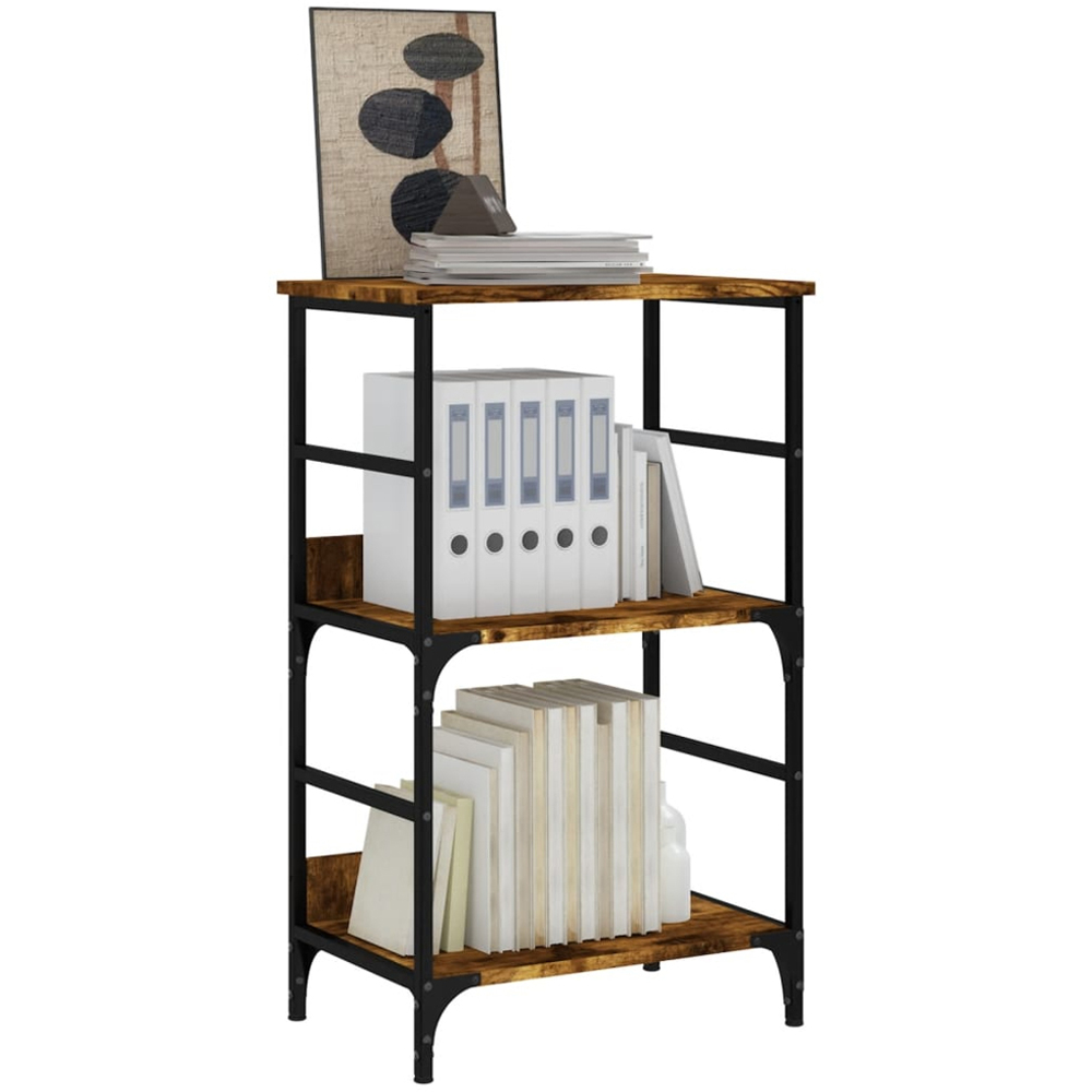 vidaXL 2 Shelf Smoked Oak Wooden Industrial-Style Bookcase Image 3