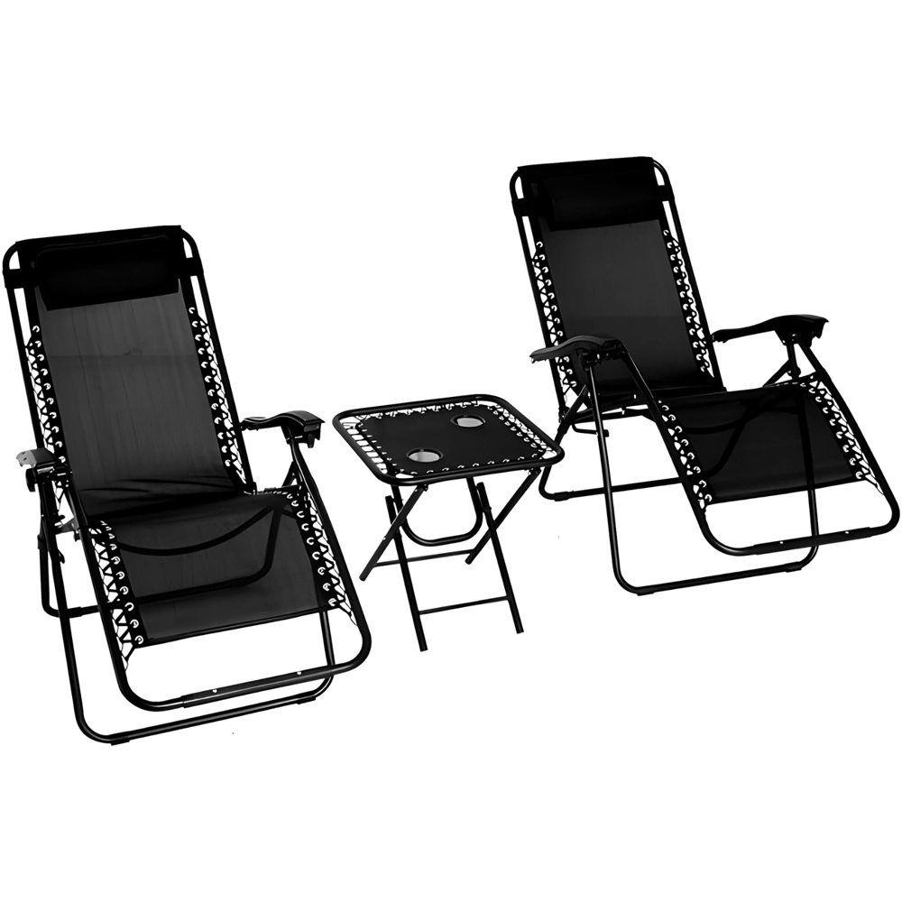 Alivio Set of 2 Black Heavy Duty Teslin Zero Gravity Reclining Chair with Coffee Table Image 2