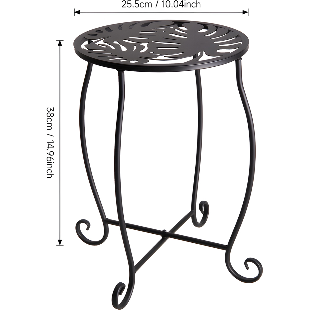 Living and Home Black Metal Scrollwork and Monstera Leaf Top Plant Stand 38cm Image 8