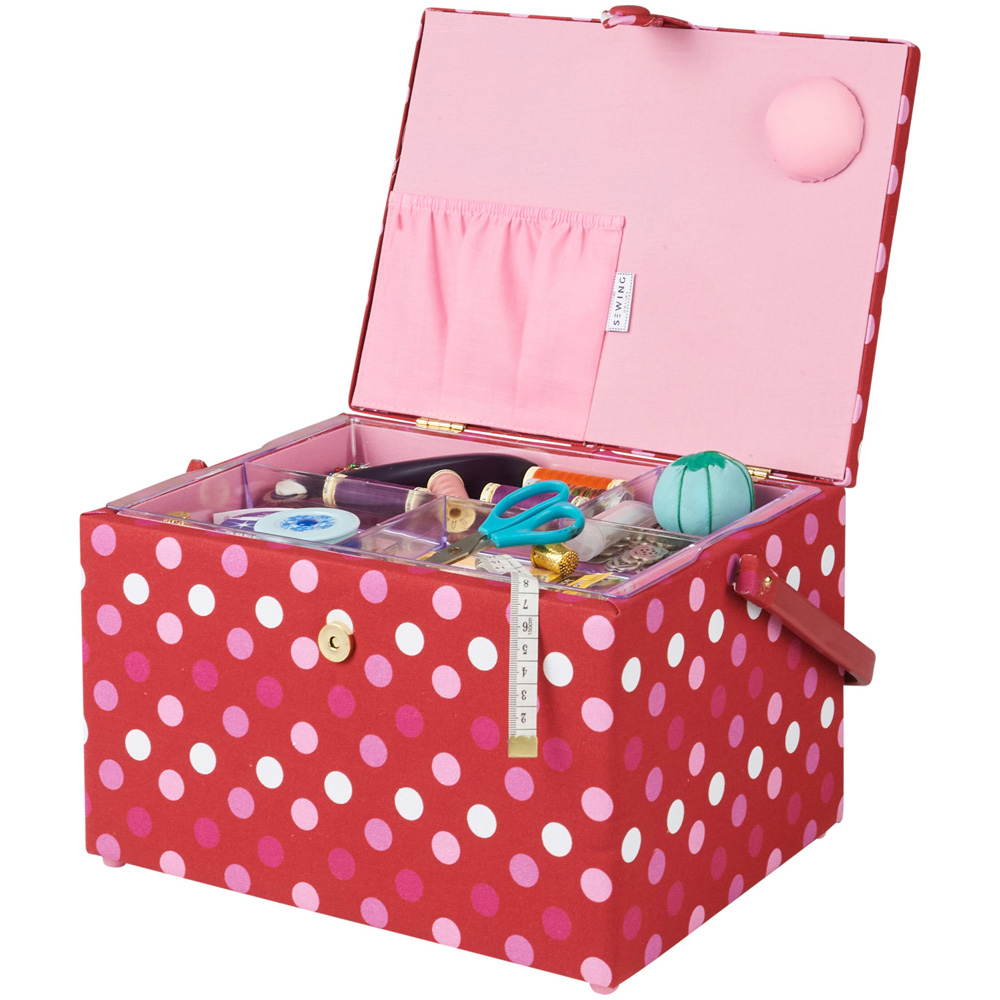 Sewing Online Red Spot Large Sewing Basket with Carry Handle Image 4