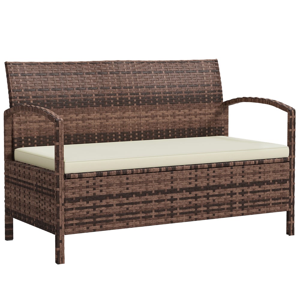 Outsunny 2 Seater Brown Rattan Storage Garden Bench Image 2