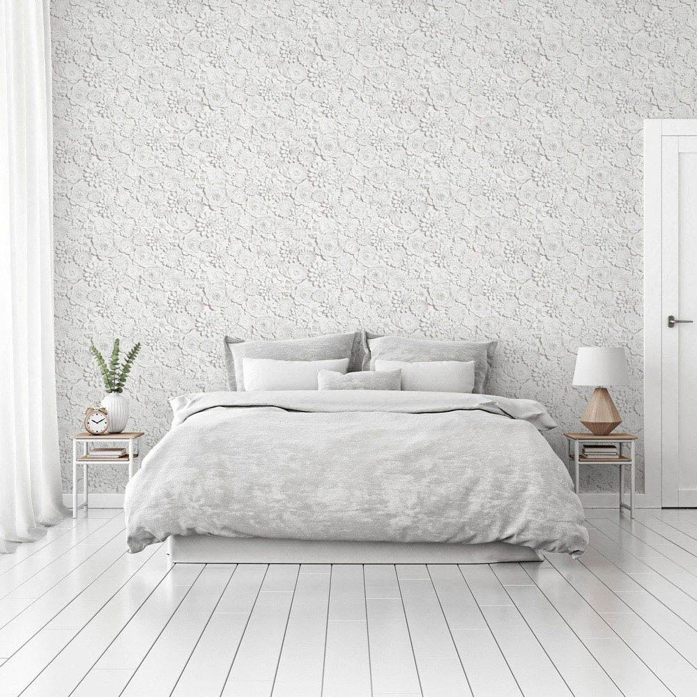 Arthouse 3D Flower Wall White Wallpaper Image 3