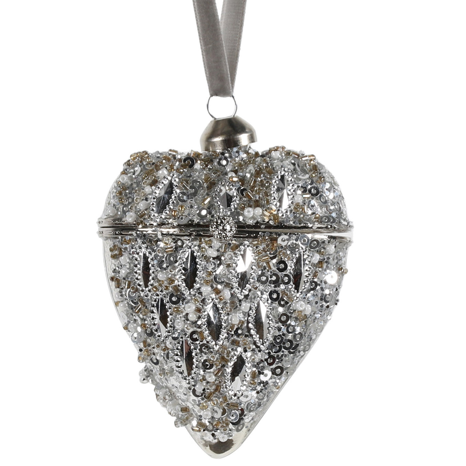Chic Noir Silver Jewelled Heart Bauble with Compartment Image 1