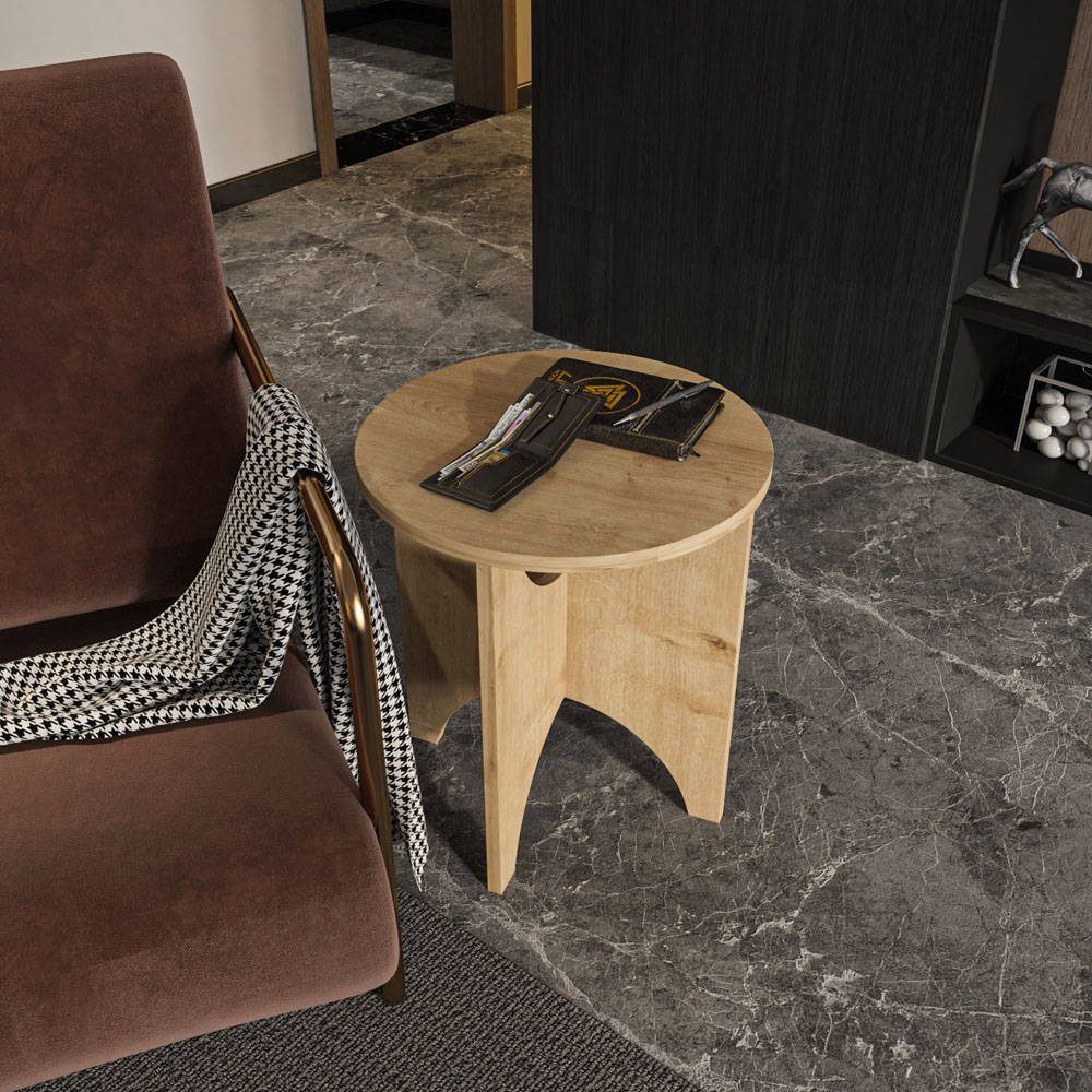 Decorotika Merit Sapphire Oak Round Side End Table Image 4