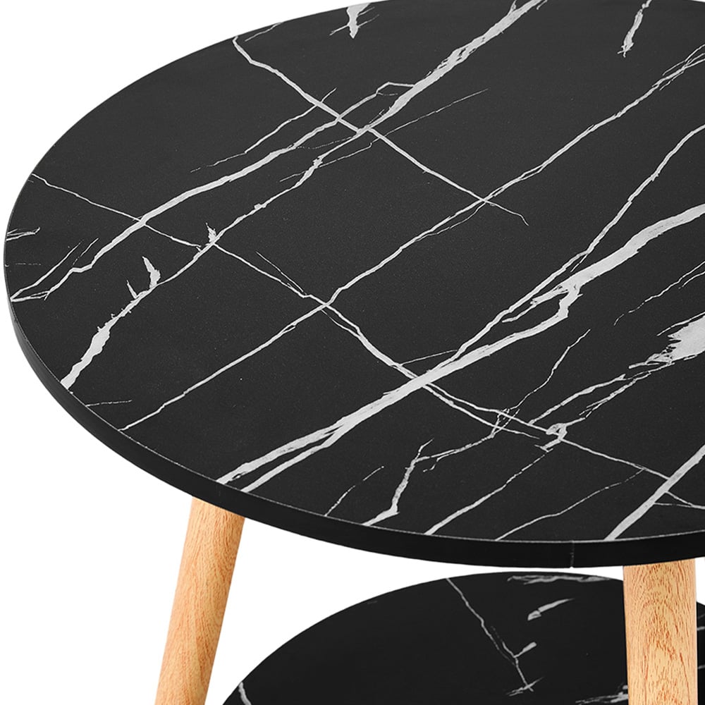 Living and Home 2 Shelf Black Marble Effect Side Table Image 3