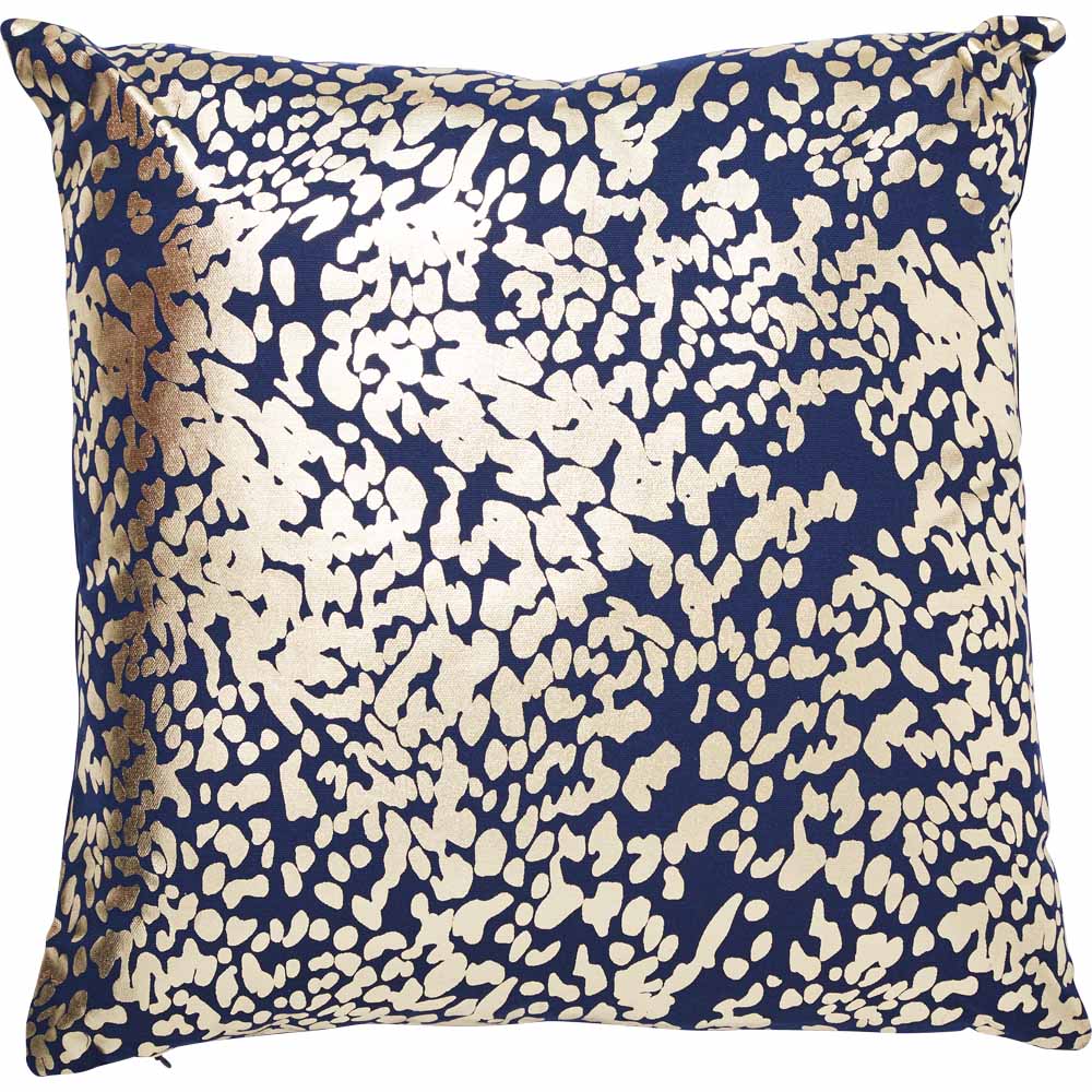 Wilko Blue/Gold Animal Print Cushion 43x43cm Image 1