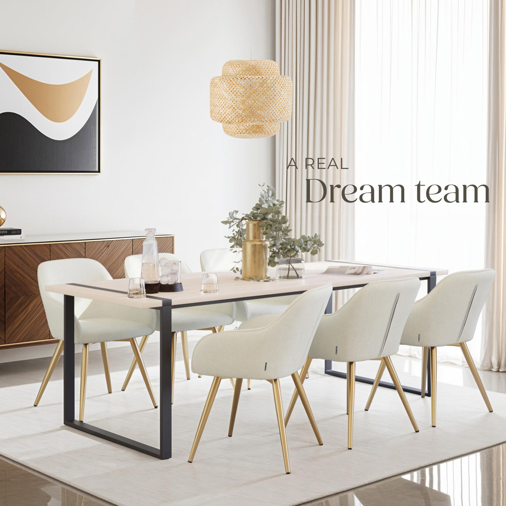 tectake Marilyn Set of 6 Cream and Gold Corduroy Padded Dining Chair Image 3