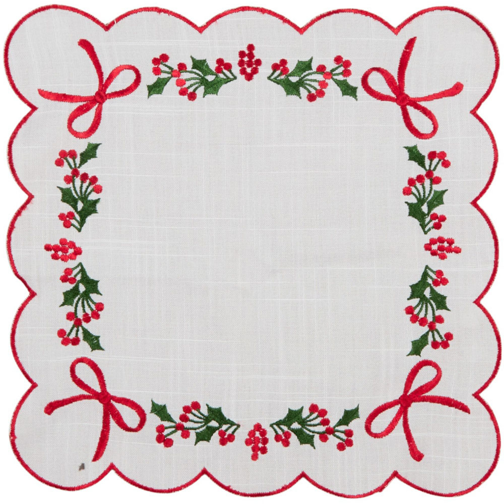 Pack of 4 Bow and Mistletoe Scallop Napkins Image 1