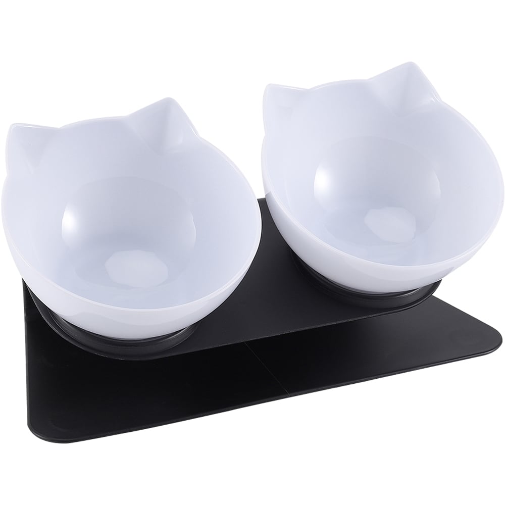 H&O Direct White Double Bowl Elevated Tilted Pet Feeder with Black Stand Image 4