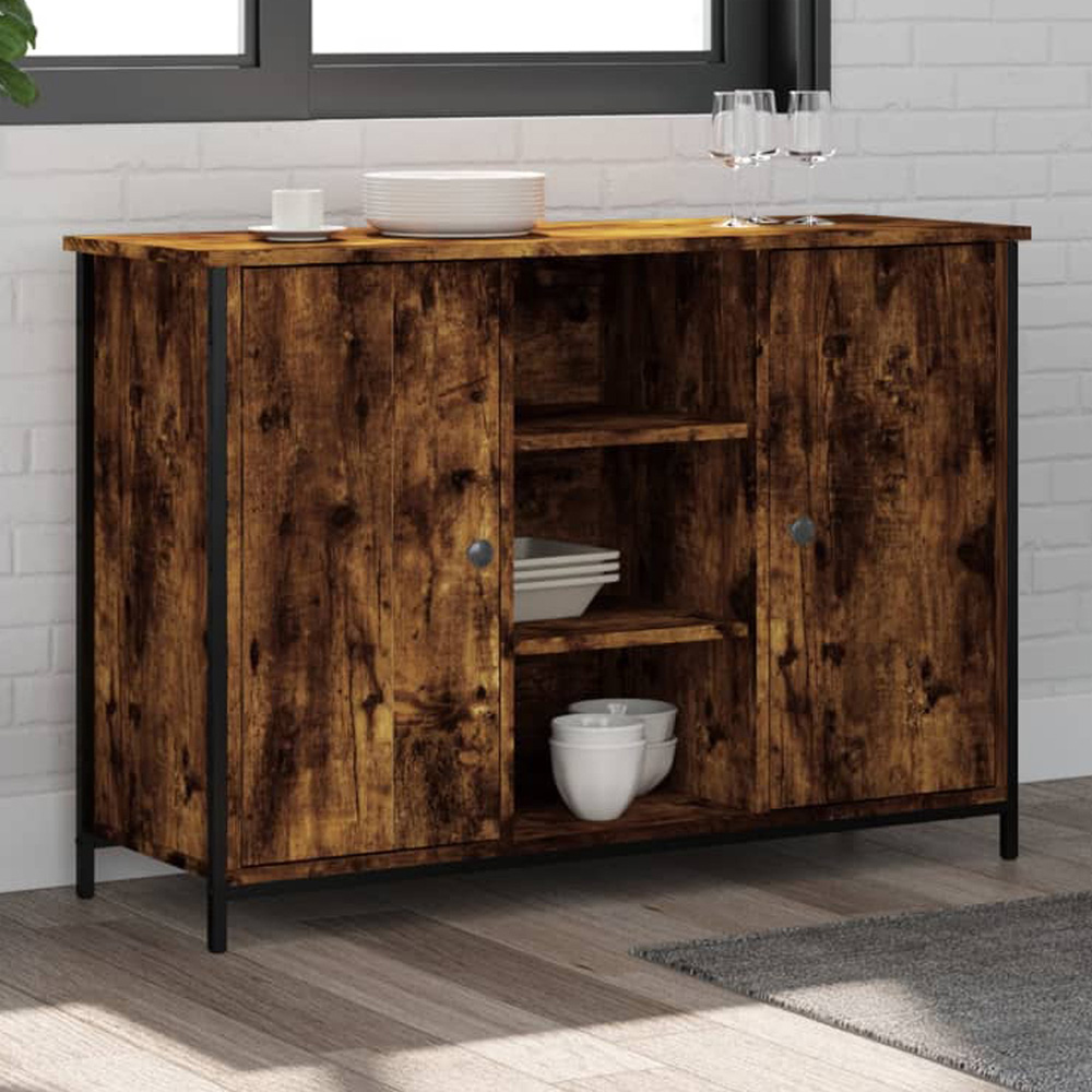 vidaXL 2 Door 3 Shelf Brown Oak Smoked Oak Sideboard Image 1