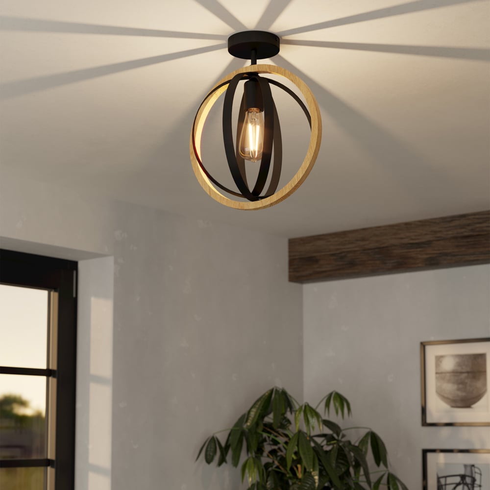 EGLO Basildon Black Steel Ceiling Light Image 2