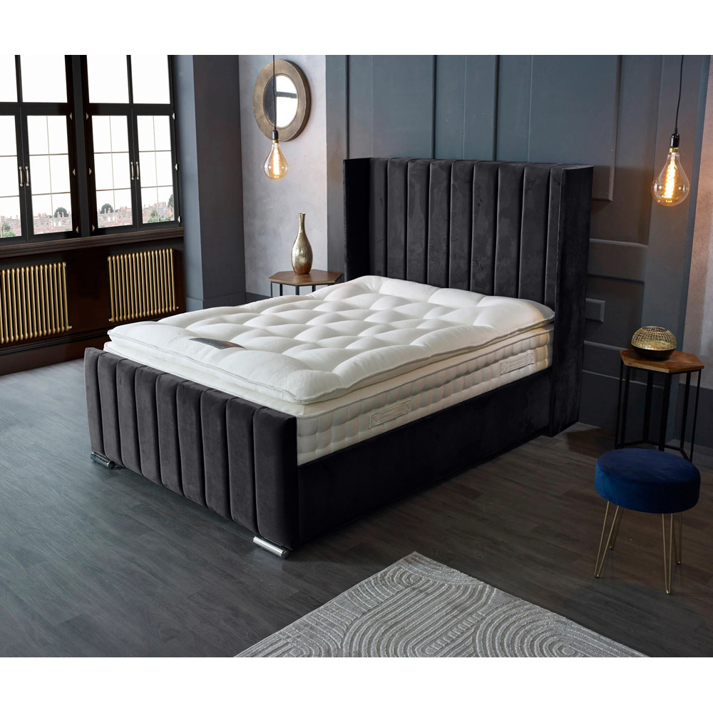 Eleganza Home Meriso Super King Size Steel Plush Velvet Bed Frame with Winged Headboard Image 3