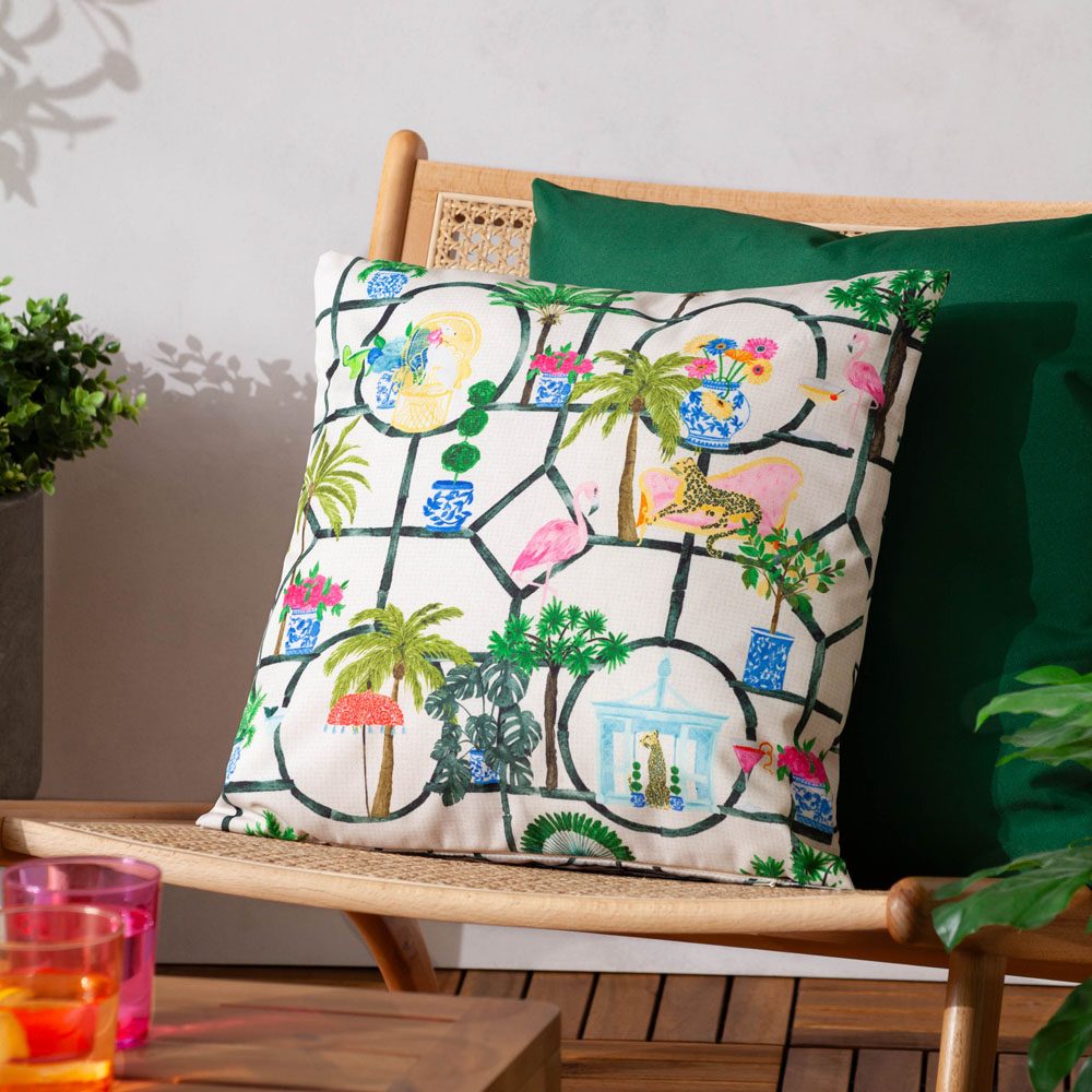 furn. Multicolour Palm Royale Club Printed Polyester Filled Outdoor Cushion 45 x 45cm Image 2