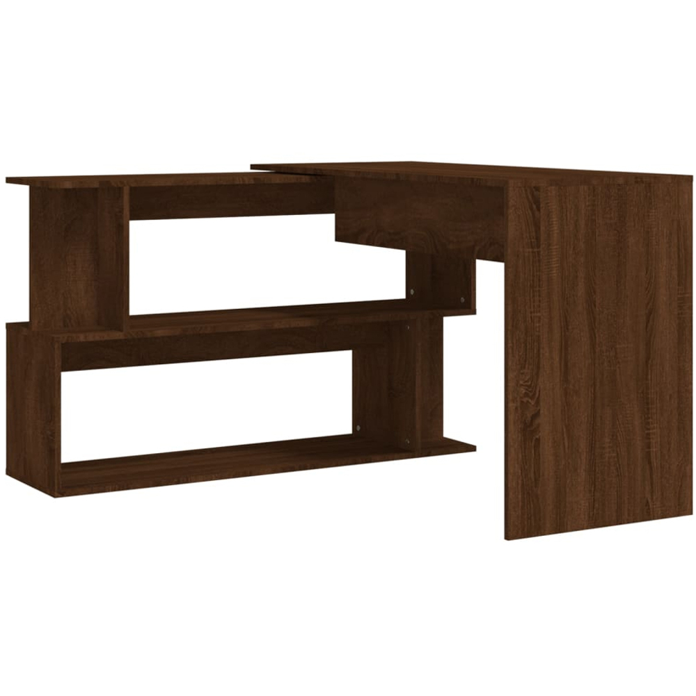 vidaXL 2 Shelf Rotatable Corner Office Desk Brown Oak Image 5