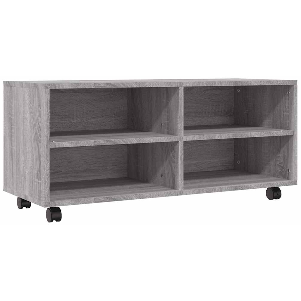 vidaXL 4 Shelf Grey Sonoma Rolling TV Cabinet Image 2