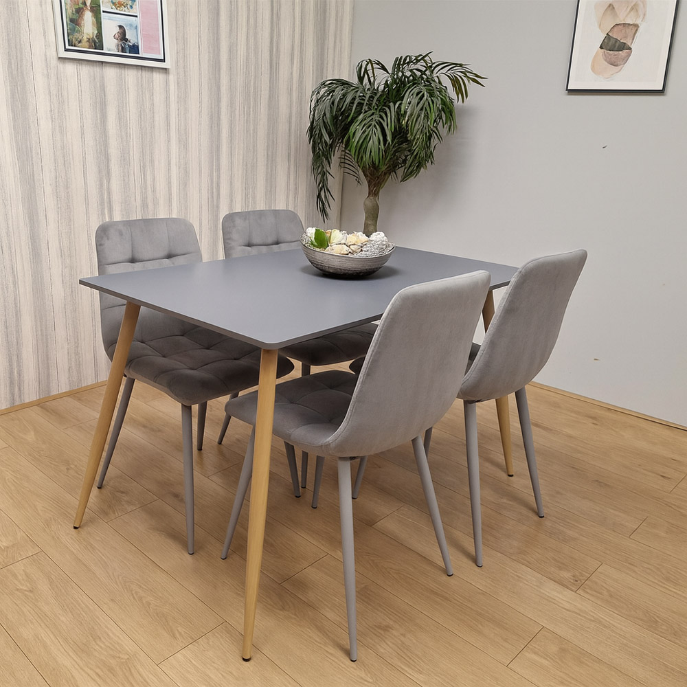 Kosy Koala 4 Seater Tufted Velvet Rectangle Dining Set Dark Grey and Grey Image 7