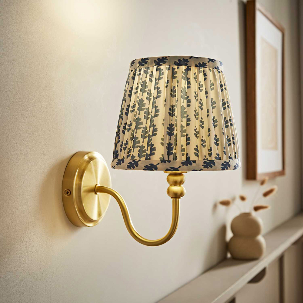 ValueLights Binky Blue Floral Shade Gold Rechargeable Wall Light with Bulb Image 2