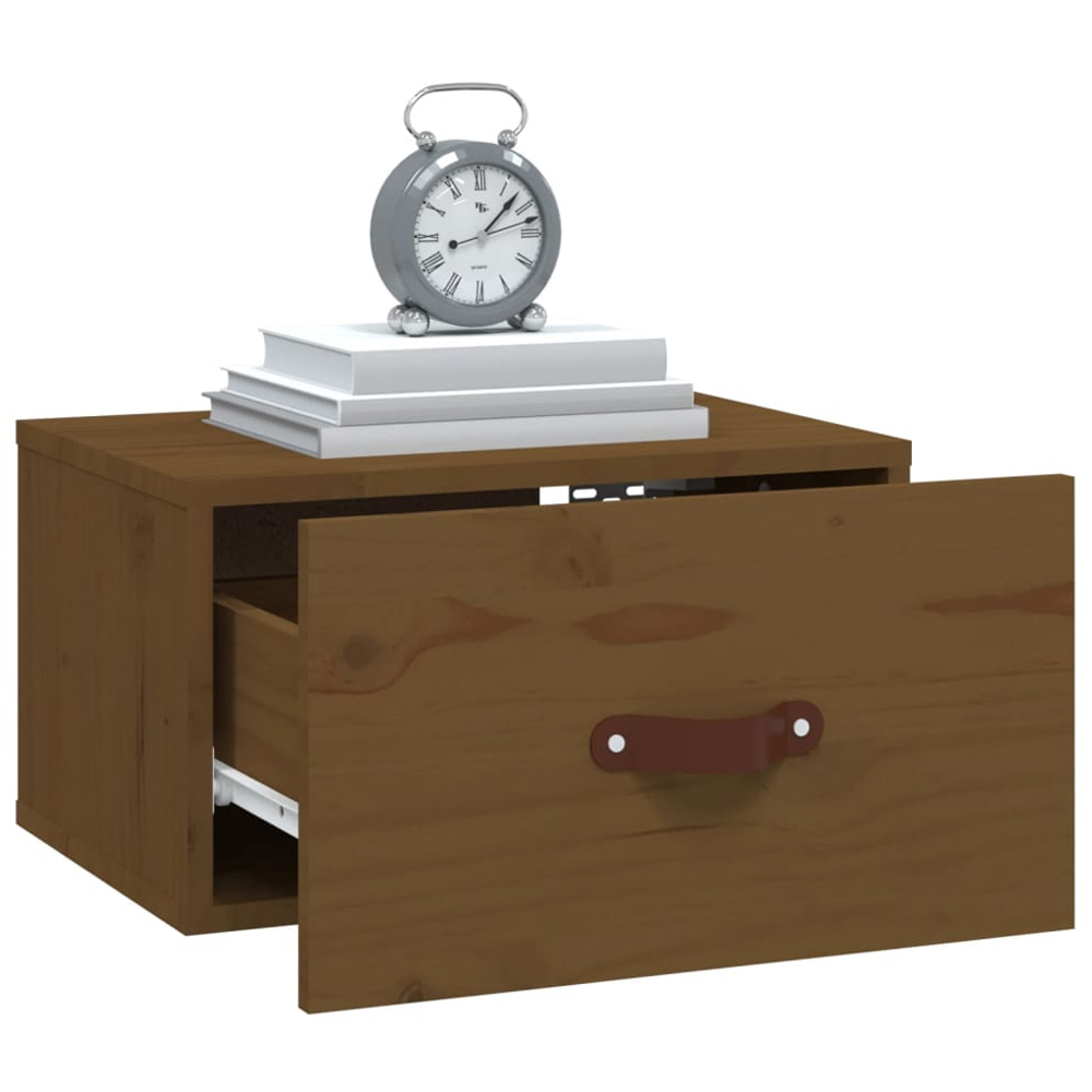 vidaXL Single Drawer Honey Brown Wall Mounted Bedside Table Image 3