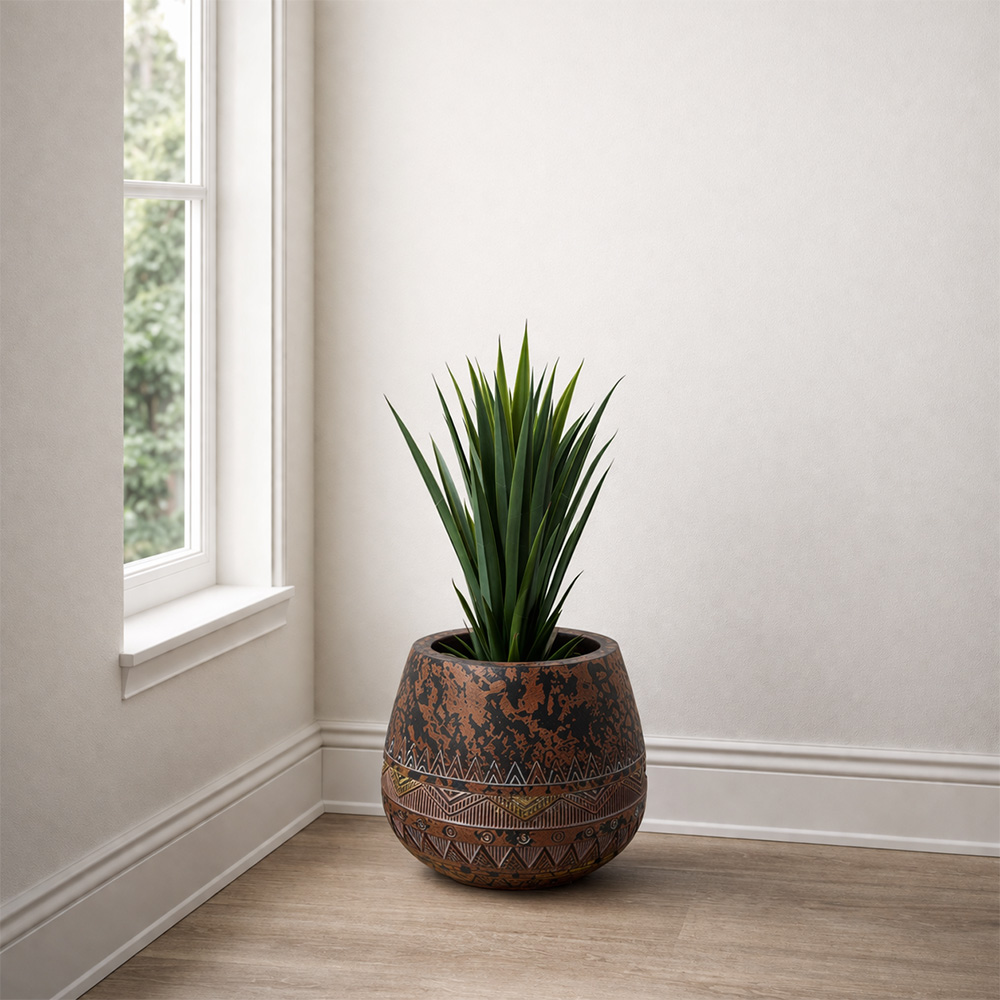 Leaf Brown and Black Composite Planter 24cm Image 2