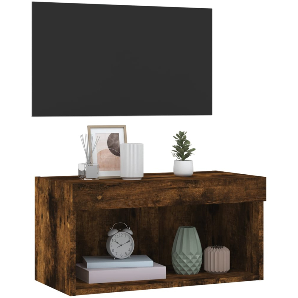 vidaXL Single Shelf Smoked Oak Wall Mounted LED TV Cabinet Image 6