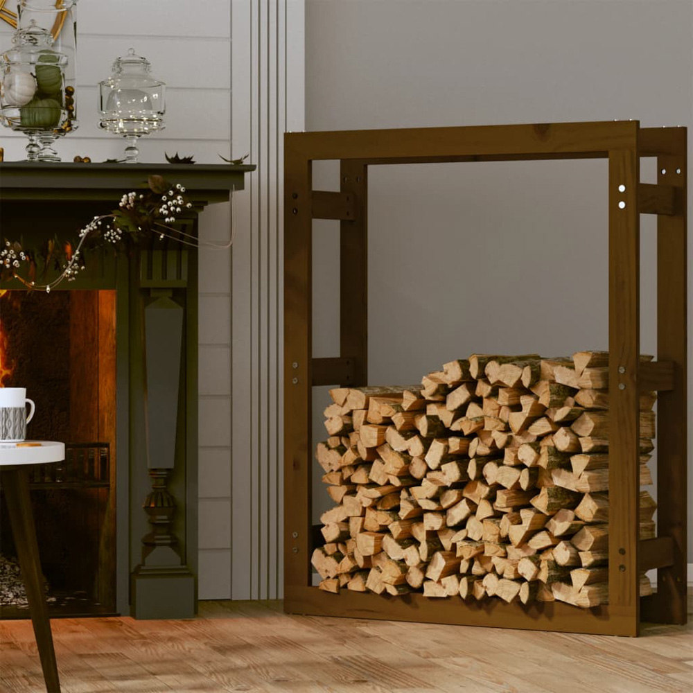 vidaXL Honey Brown Pine Wood Firewood Log Holder 100 x 80 x 25cm Image 2