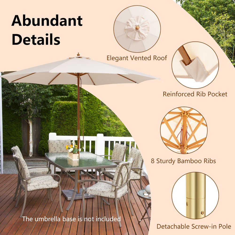Costway Beige Ventilated Patio Umbrella with Pulley Lift 2.9m Image 5