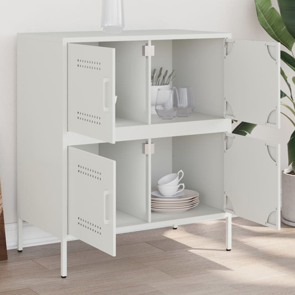 vidaXL 4 Door Steel White Sideboard Image 1