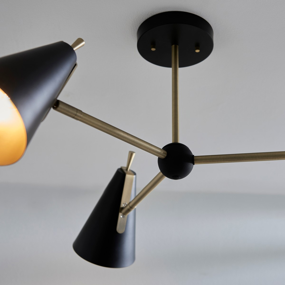 Merano Alta 3 Light Matt Black and Antique Brass Pendant Light Image 5