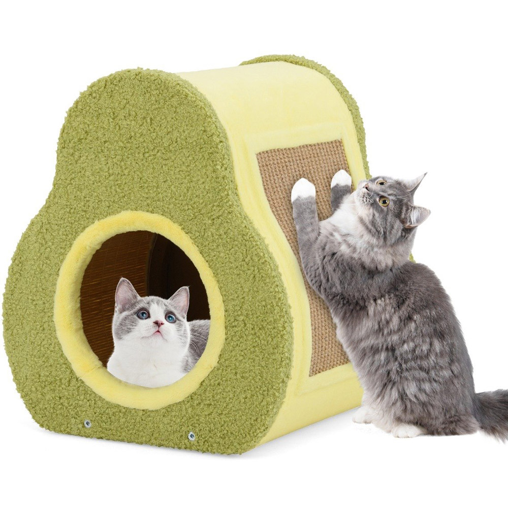 Costway Avocado Green Shaped Cat House with Jute Scratching Board Image 3