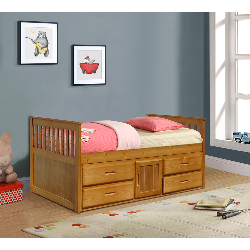 Comfy Living Single Captains Cabin Style Caramel Wooden Bed with Storage Image 4