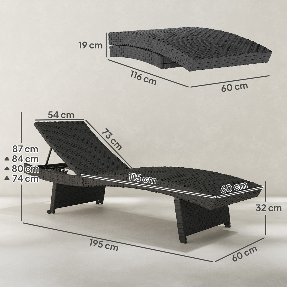 Outsunny Black Rattan 4 Position Adjustable Sun Lounger Image 9