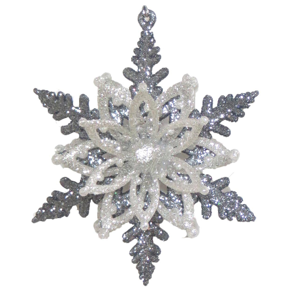 Midnight Fantasy Silver Glittered Snowflake Decoration Image