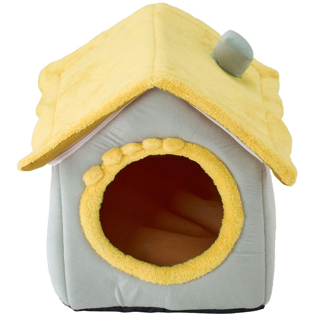 H&O Direct 38 x 35 x 40cm Light Green and Yellow Plush Pet House with Cushion Image 2